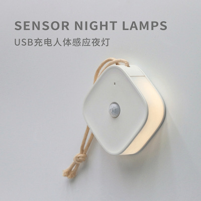 Portable Infrared Sensor Lamp Wardrobe Light Side Luminous USB Night Light Rechargeable LED Nordic Minimalism Style Wall Lamp