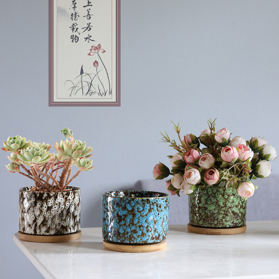 Creative Nordic Ins Ceramic Flower Pot Cylindrical Marbling Succulent Scindapsus Aureus Bonsai Hydroponic European Flower Pot Customization