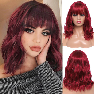 Wig European and American Women's Bobhaircut Bobo Hat Wig Air Bangs Water Ripple Mid-Length Curly Hair Synthetic Wigs