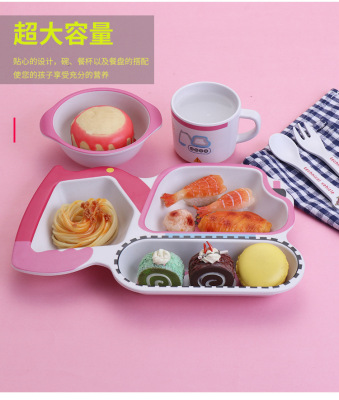 Creative Bamboo Fiber Environmental Protection Children's Tableware Cartoon Bowl Plate Spork Cup Set Compartment Tray Excavator Gift Gift Box