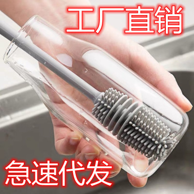 Cup Washing Artifact No Dead Angle Baby Long Handle Silicone Nursing Bottle Brush Washing Water Cup Heat Preservation Cup Cleaning Brush Cross-Border