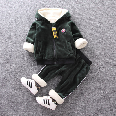Winter New Korean Style Boys and Girls Casual Fashion Velvet Padded Thickened Children's Suit 0-4 Years Old Baby 2-Piece Suit Fashion