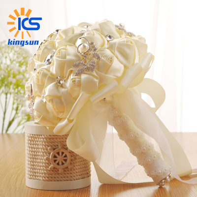 Wedding Ribbon Hand Bouquet DiamondEmbedded HighEnd Hand Holding Fake Flower Holding Flower Wedding Supplies Whole