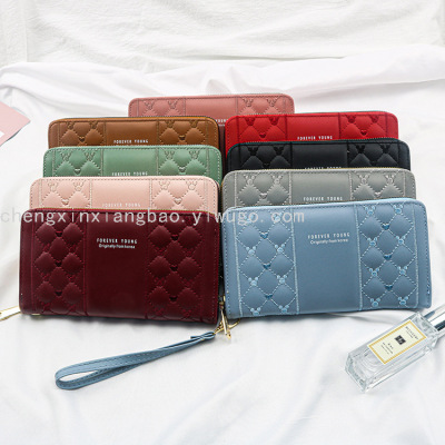 Long Wallet Embroidery Thread Female Wallet Single-Pull Clutch Card Holder Mobile Phone Bag Coin Purse Customized Bag