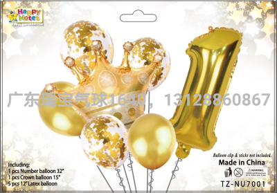 Birthday Baby Children's Crown Aluminum Film Digital Balloon Bundle Set Wedding Scene Decorations Arrangement Products