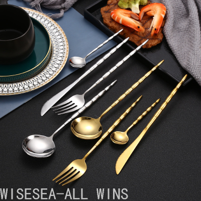 Set of 4 pcs 304 Stainless Steel Bamboo Joint Knife, Fork and Spoon Tea Spoon Tableware Gift Set