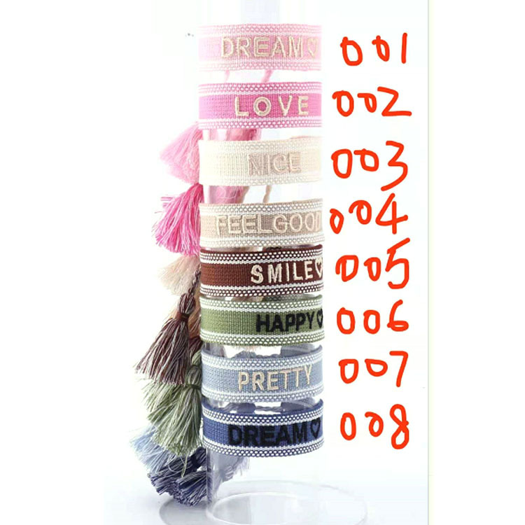 欧美亚马逊热卖刺绣手链手工编织字母手链定制love流苏手绳同款手