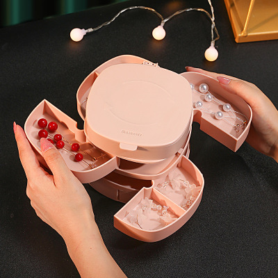 Douyin Online Influencer Rotating Jewelry Box Necklace Earrings Stud Earring Holder Small Exquisite Hand Jewelry Multi-Layer Storage Box