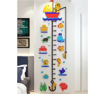Kitten Fishing Height Measurement Wall Sticker 3D Acrylic Wall Stickers