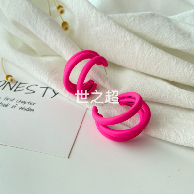 Colorful Multi-Layer Earrings Candy Color Fashion Hot Selling Product Korean Style Elegant Popular Rose Red