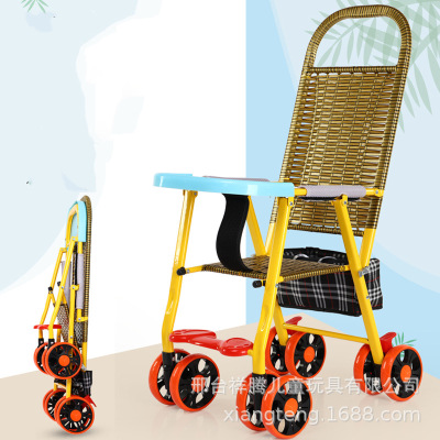 Baby Stroller Rattan Car Foldable 0-3 Years Old Artificial Rattan Bamboo Baby Stroller Summer Walking Baby Stroller