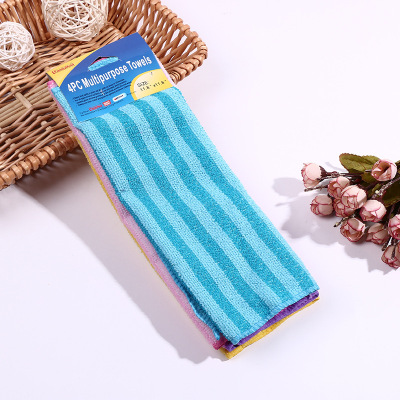 Kitchen Cleaning Towel Scouring Pad Striped Rag Kitchen Dishcloth Absorbent Oil Removing Decontamination Fiber Rag Wholesale