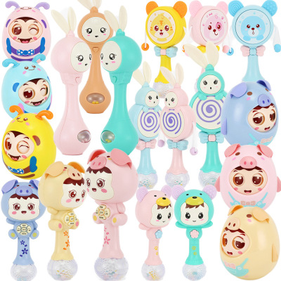 Child Baby Toys Handbell Music Rattle Drum Soft Teether Baby Mother and Baby Rhythm Stick Tumbler Toys
