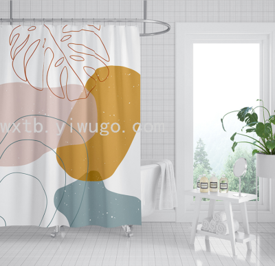 Digital Printing Polyester Cotton Shower Curtain Waterproof Shower Curtain Factory Direct Sales Can Be Customized