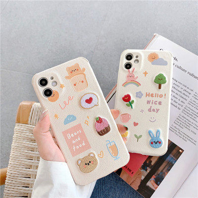 Embroidered Bear Rabbit Apple Xsmax Phone Case XR for Iphone11pro78Plus Cartoon Soft Shell