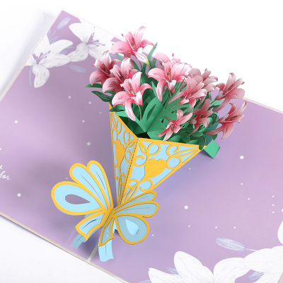 Factory Wholesale Creative 3D Stereoscopic Greeting Cards Lover Teacher's Day Paper Flowers Thank You Blessing Gift Greeting Card