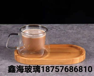 Coffee Cup with Tray Double Layer Glass Cup with Handle Cup High Borosilicate Glasses Heat-Resistant Cold-Resistant Coffee Cup Tea Cup