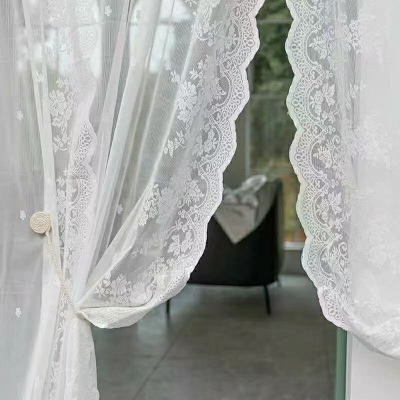 Korean Princess White Lace Curtain Gauze Curtain Pastoral American Style French Style Half Curtain Short Curtain Door Curtain Partition Punch-Free