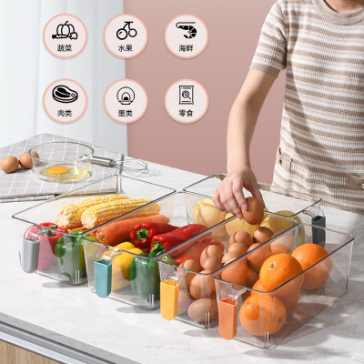 Simple Color Handle Storage Box Pet Food Transparent Fresh-Keeping Box Kitchen Fruit Bottle & Can Finishing Refrigerator Box