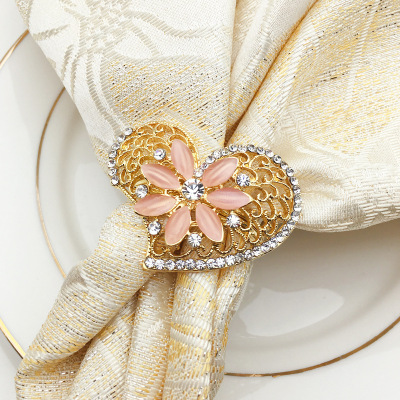 Factory Direct Sales Heart Shape with Diamond Napkin Ring Napkin Ring Napkin Ring Towel Buckle Napkin Ring Wholesale