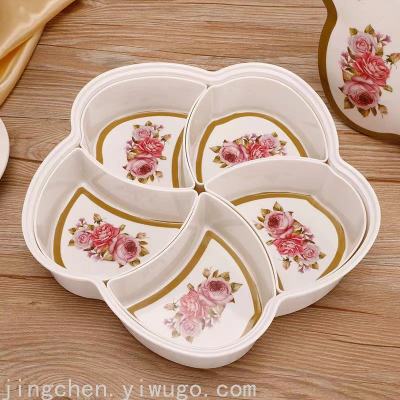 Flower-Shaped Dried Fruit Box Plastic Candy Box Multi-Functional round Five-Grid Rotating Candy Plate Nut Box Customized Gift Box