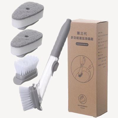 Multifunctional Hydraulic Dish Brush Dishwashing Brush Kitchen Cleaning Brush Household Sponge Automatic Liquid Adding Dish Brush Diamond Brush