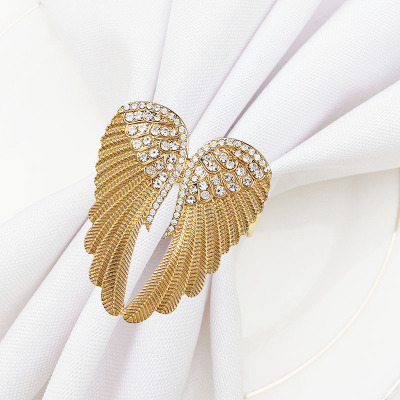 Hotel Wedding Tableware Angel Wings Alloy Diamond Napkin Ring Metal Napkin Ring Factory Wholesale