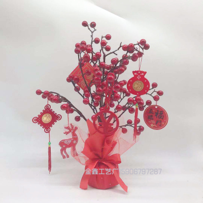  Lucky Tree Wealth Red Fruits Tree Artificial Trees Lucky Tree Money Tree Ornaments Bonsai Style Wealth Luck Feng Shui D