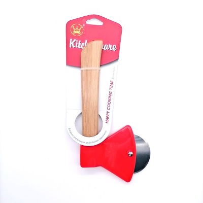 Factory Wholesale Bamboo Handle Stainless Steel Pizza Cut Red Pizza Cutter