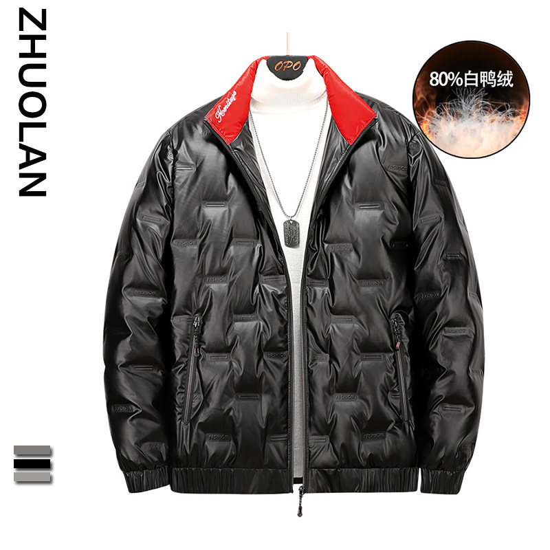 跨境男女大码羽绒服男青年加大码亮面外套胖子保暖简约上衣男