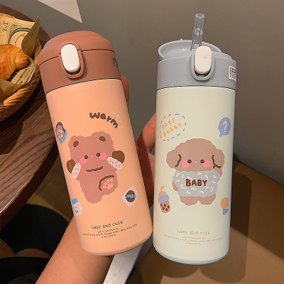 New Mori Style Portable Stainless Steel Thermos Cup Student Minimalist Cute Cup with Straw Girl Heart Creative Portable Water Cup