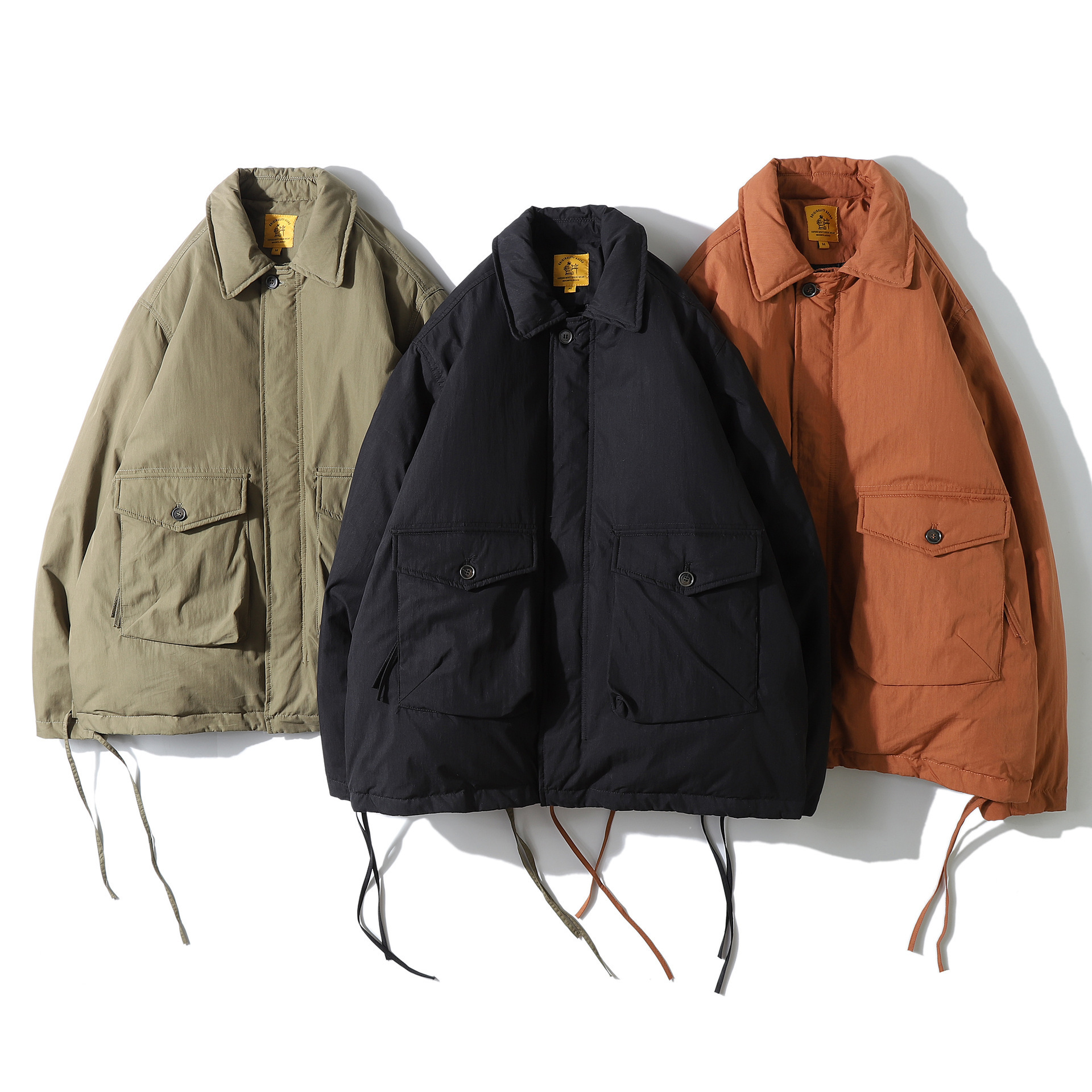 冬季日系青年翻领工装宽松休闲保暖羽绒衣90%白鸭绒羽绒服男