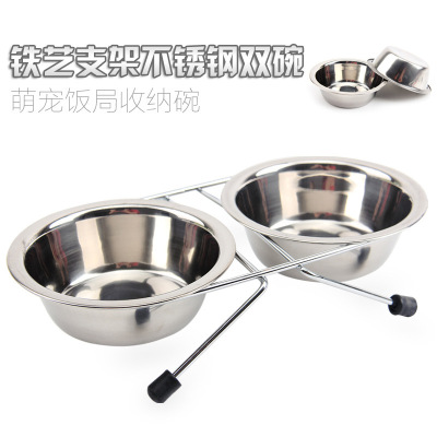 Stainless Steel Bowl for Pet Non-Slip Band Bracket Dog Bowl Small, Medium and Large Dogs Double Food Basin Pet Tableware Wholesale