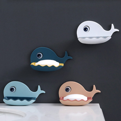 Whale Shape Punch-Free Soap Holder Bathroom Drain Soap Dish Toilet Soap Holder Wall-Mounted Shelves