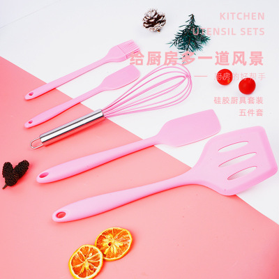 Silicone Five-Piece Kitchen Ware Set Integrated Silicone Scraper Egg Beater Slotted Turner Oil Brush Combination Baking Tool