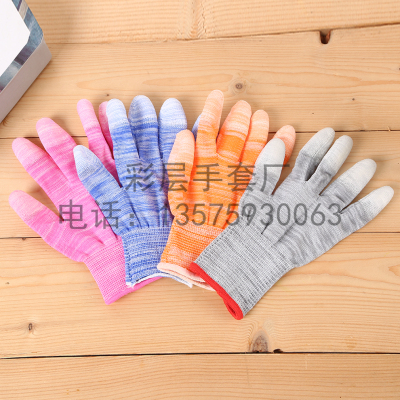 Pu Coated Finger Coated Palm Point Fat Gloves Knitted Nylon Labor Protection Gloves Work Protection Anti-Static Labor Protection Gloves Wholesale