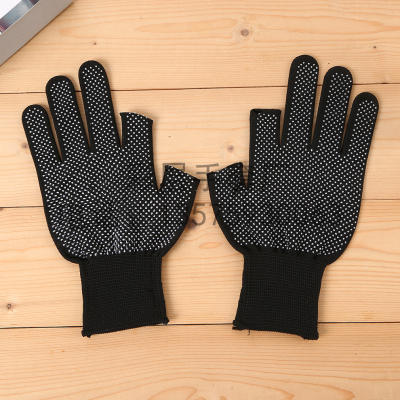 Labor Protection Gloves Not Easy to Wear Thin Anti-Slip Work Gloves Polyester Construction Site Protection Point Plastic Gloves Exposed Two Fingers