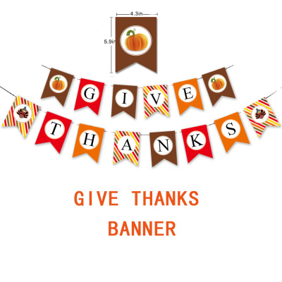Cross-Border Thanksgiving Party Decoration Banner Give Thanks Hanging Flag Pumpkin Turkey Latte Art Skin Customization