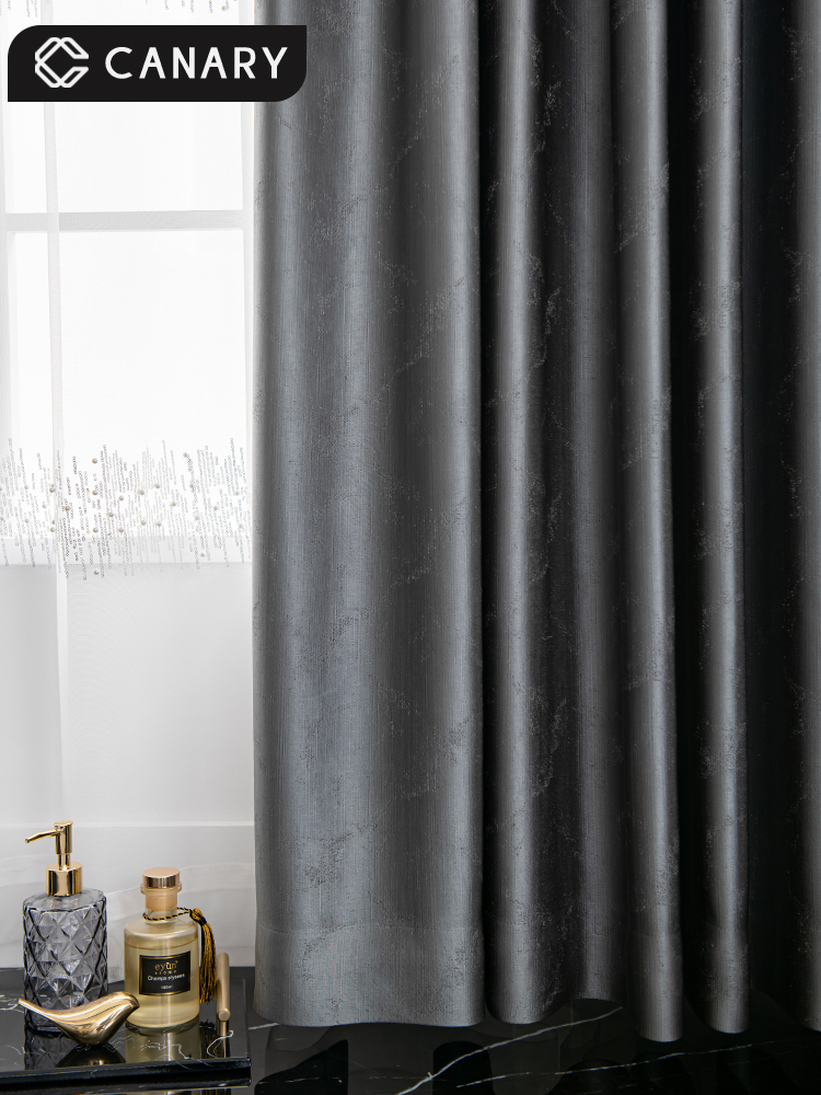 2021年新款时尚高级灰现代简约轻奢高精密高档大气客厅窗帘布成品