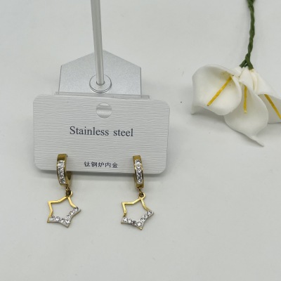 Fashionable All-Match Gold-Plated Diamond Hanging Accessories Stainless Steel Earrings Earrings European and American/Korean Simple Jewelry Jewelry