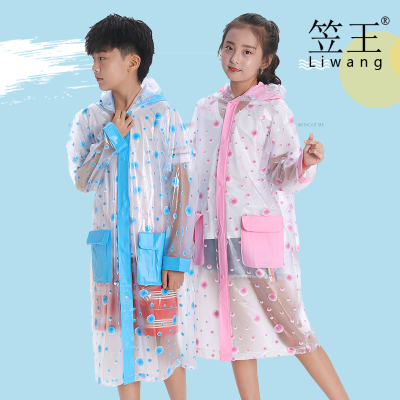 Qiwang New PVC Outdoor Hiking Big Children Inflatable Hat Brim Big Bubble Student Universal Raincoat with Schoolbag Seat