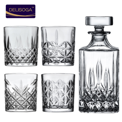 Delisoga Creative and Classical Whiskey Glass Engraved Wine Glass Shot Glass Lead-Free Glass Juice Drink Cup