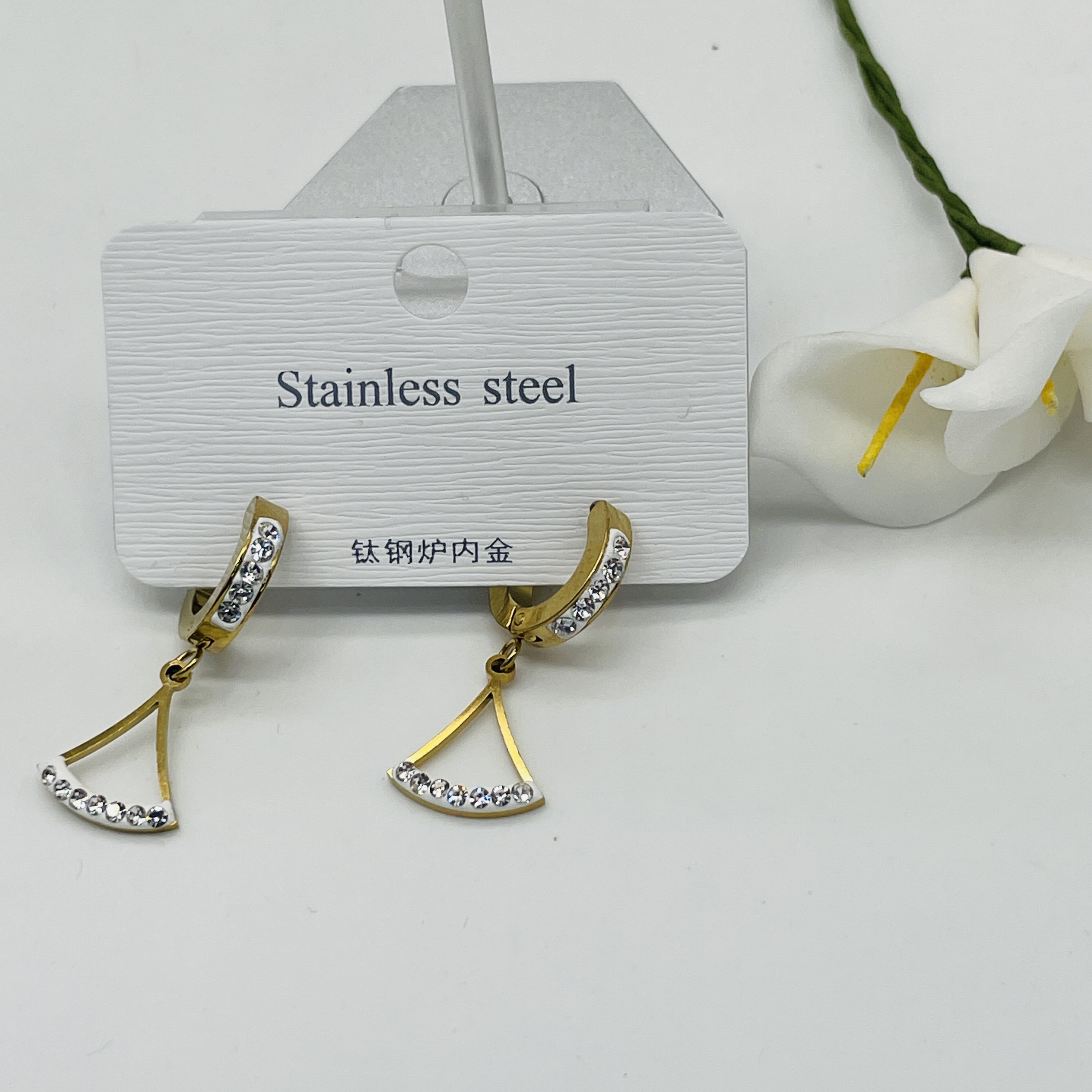 时尚百搭镀金镶钻 吊配件 不锈钢耳环耳饰欧美韩版简约饰品首饰