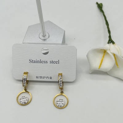 Fashionable All-Match Gold-Plated Diamond Hanging Accessories Stainless Steel Earrings Earrings European and American/Korean Simple Jewelry Jewelry