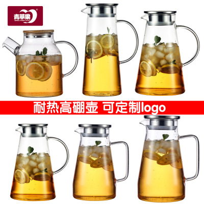 Green Apple European-Style Borosilicate Glass Kettle Heat-Resistant Teapot Hot Drink Juice Jug Household Jug Teapot