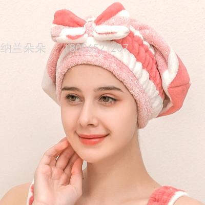 Super Strong Absorbent Hair Drying Cap Sweet Cute Bow Shower Cap Wash Headcloth Thickening and Quick-Drying Wipe Hair Princess Hat
