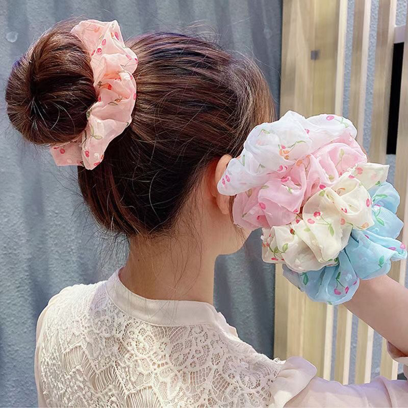 新款碎花头花雪纺小清新发圈百搭大肠圈韩女扎头绳布圈高弹粗皮筋