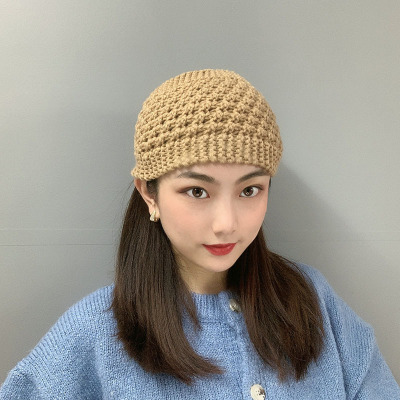 Autumn and Winter Thickening Warm Wool Headband Hat Knitted Wide-Brimmed Head Cover Cover Gray Hair Ear Protection Hollow Hat Hair Band