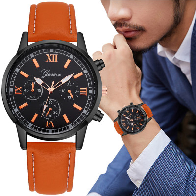 Fashion Ultra-Thin Men's Business Watch Geneva Black Shell Three-Eye Quartz Leather-Belt Watch Men's Geneva Watch