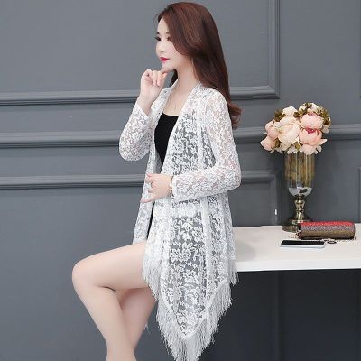  Lace Cardigan Outer Wear Female Mid-Length Cape Sun Protective Clothes Coat Seaside Vacation Sun Protection Clothing